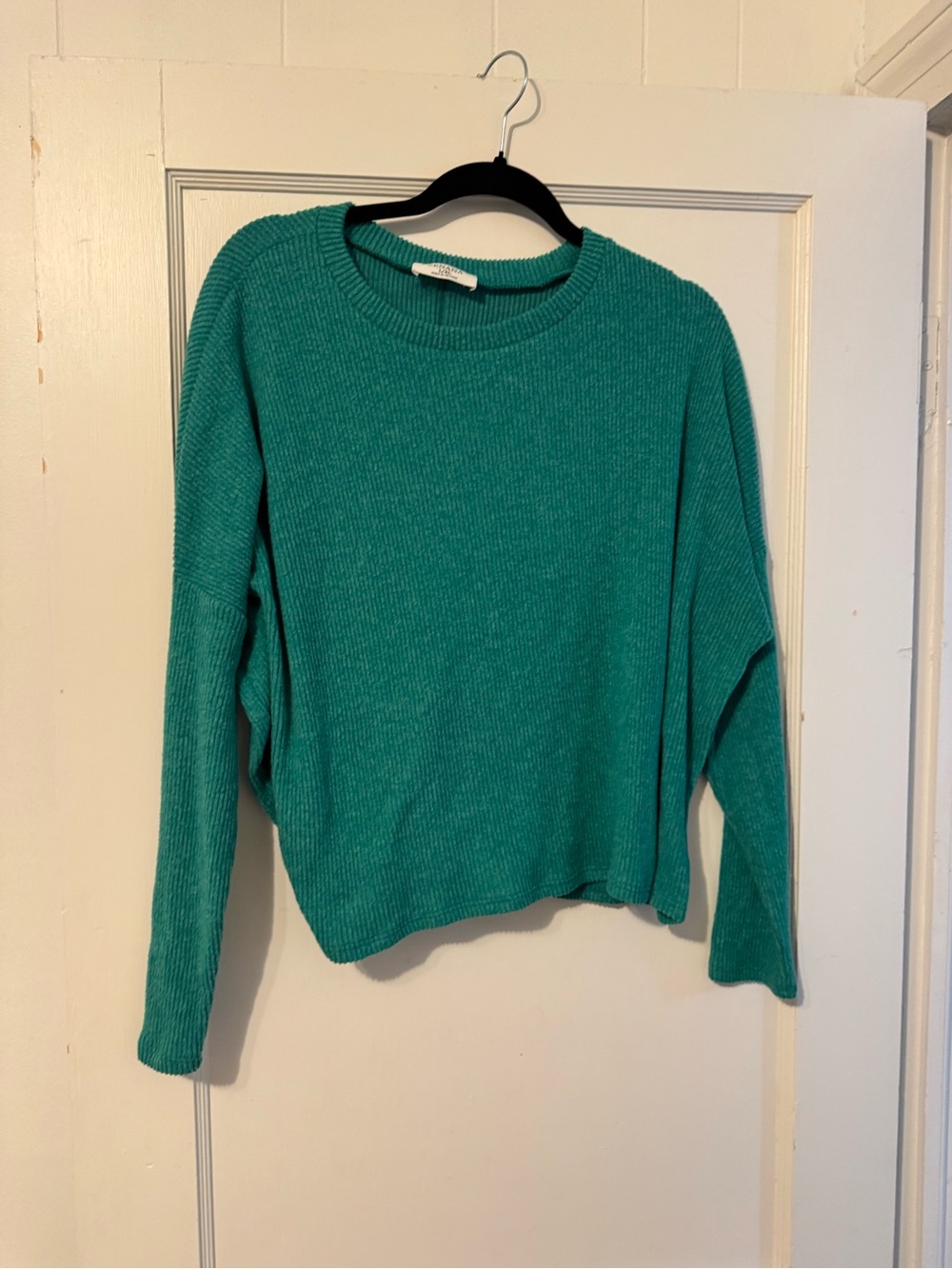 Zenana Outfitters Teal Ribbed Crewneck Sweater